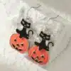 Halloween Black Cat Jack-O-Lantern Dangle Earring- Gifts for Cat Mom, Black Cat Dangle Earring, Cat Lover Earrings - Image 2